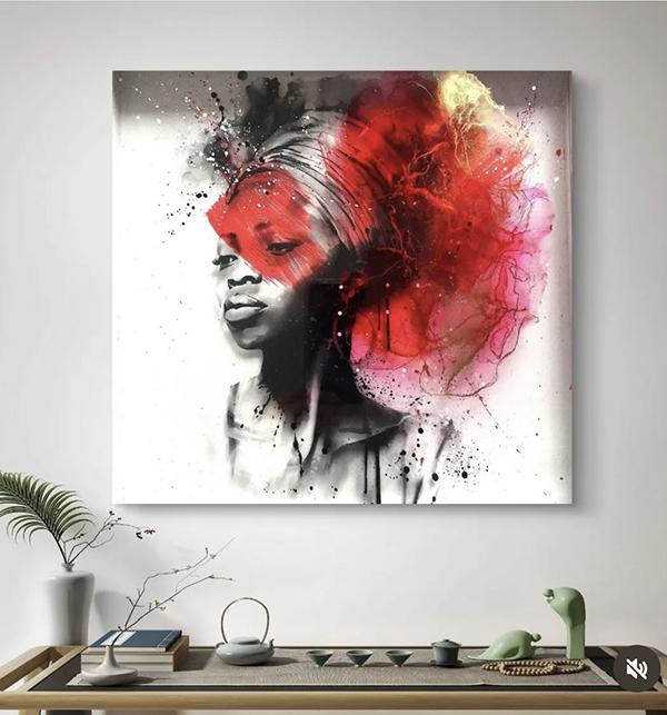 tableau abstrait sur plexiglass en plusieurs couches dans le stons de bleu, vert et or 