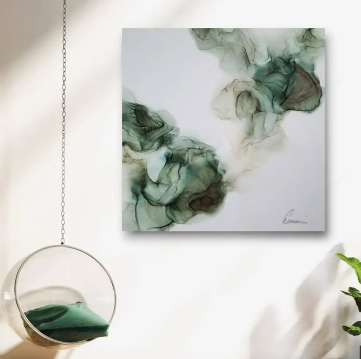 tableau contemporain avec fauteuil suspendu 