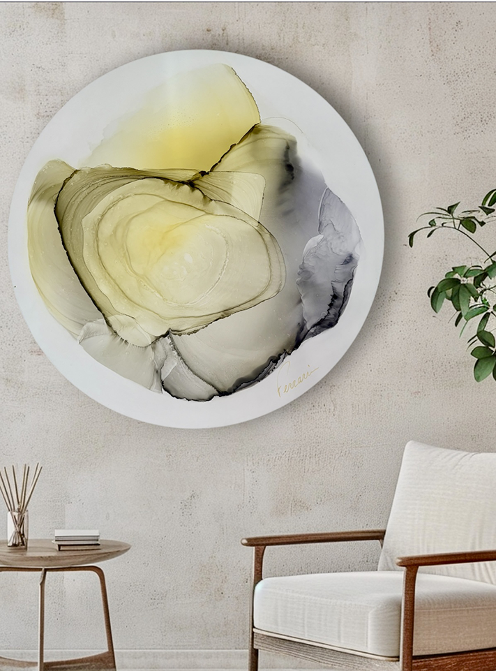 oeuvre format rond jaune yellow 
